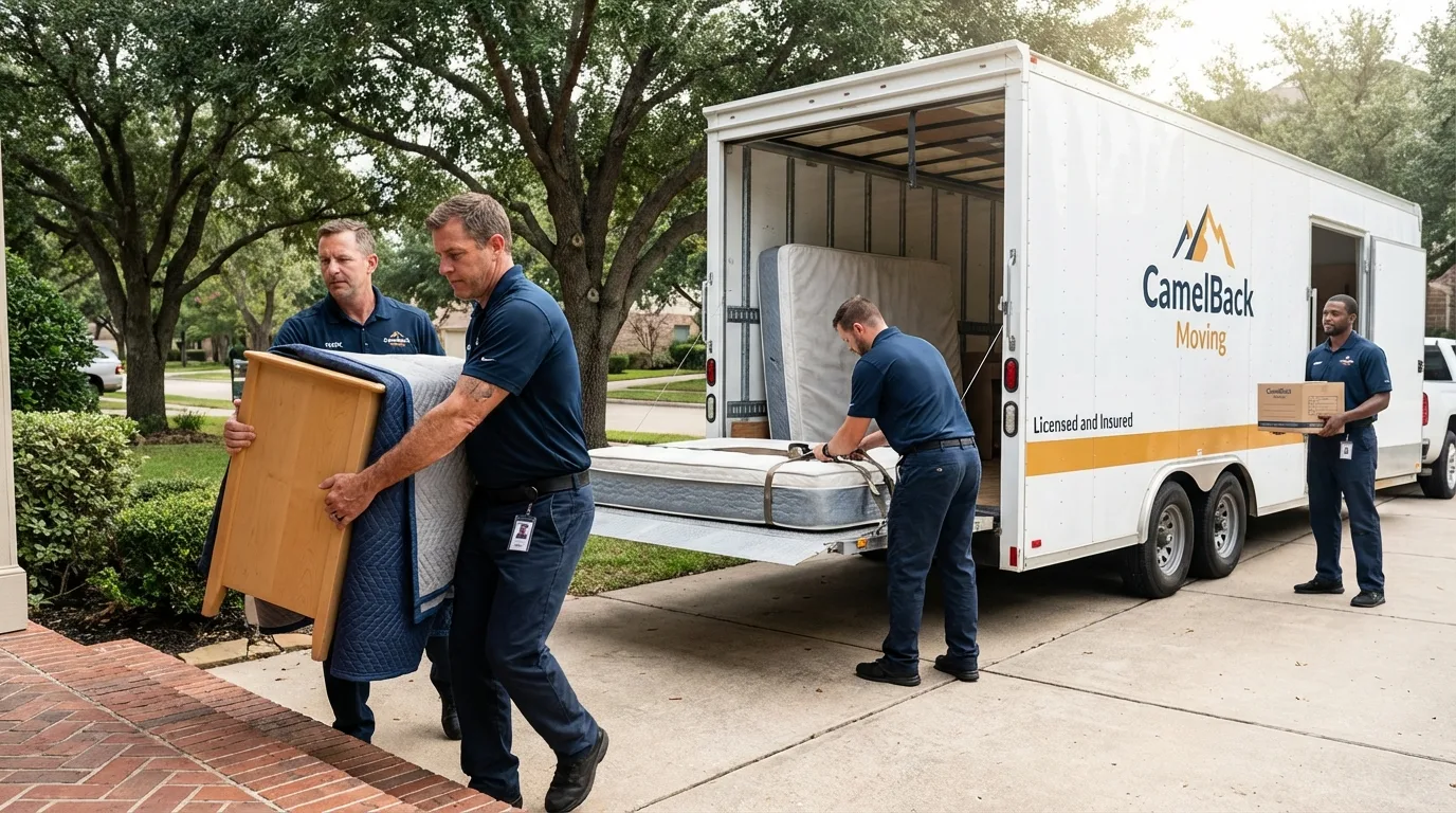 Crew loading residential truck for cross-state move from Bloomfield, MO